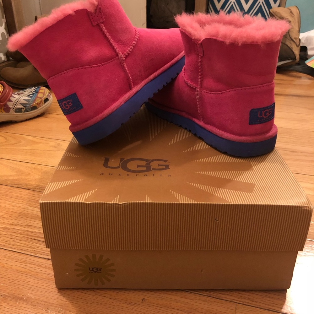 Hot pink and purple short UGGS, worn twice!